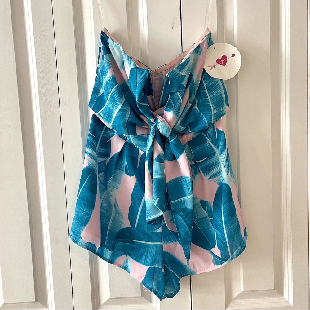 BuddyLove Strapless Palm Print Romper